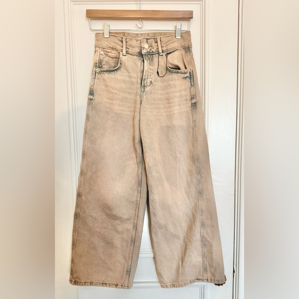 Zara Girls Wide Leg Blue Jeans with Pink Wash
